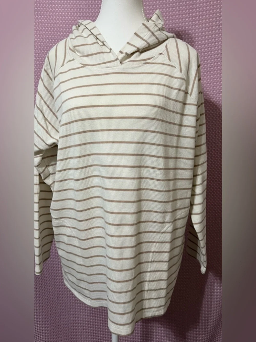 MIA Cream and Light Brown Striped Crewneck Sweater